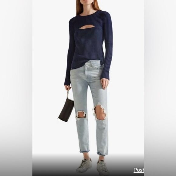 #510 FRAME DENIM Navy Cutout Ribbed Sweater - Picture 1 of 10